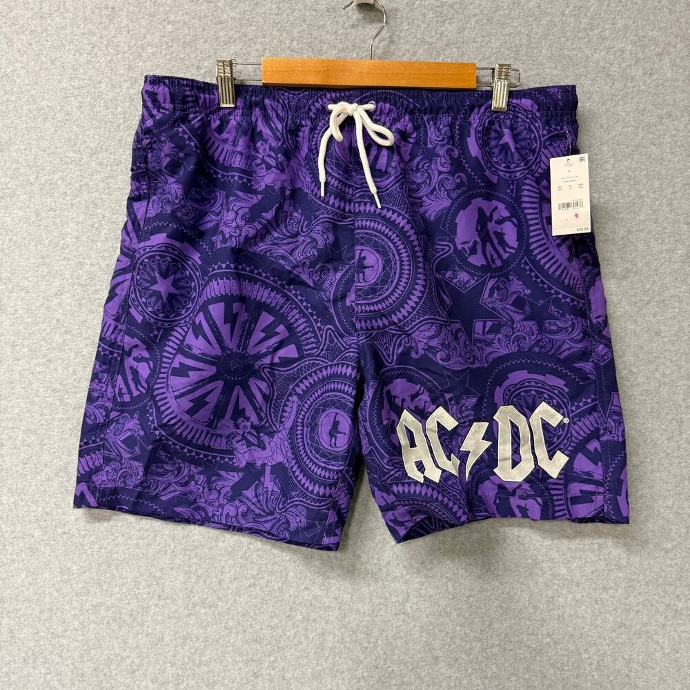 AC/DC Purple Graphic Swim Trunks Rock Band Grungecore Beach Men’s Large NWT